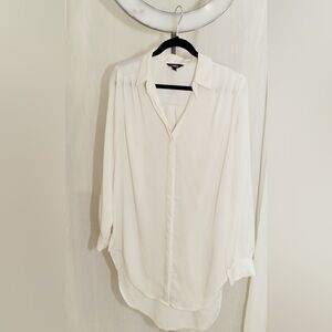 Express White Long-Sleeve V-Neck Button Blouse